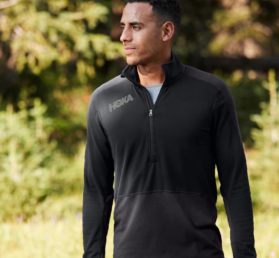 Tops Mens - Hoka One One 1/2 Zip Midlayer - Black - KEJCUYB-95